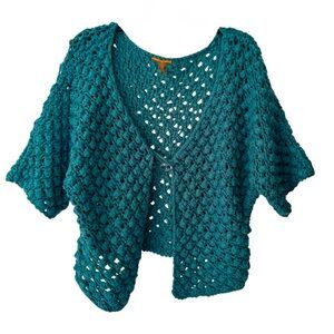 🌴 Anama Deep Teal Open-Knit Short Sleeve Cardigan